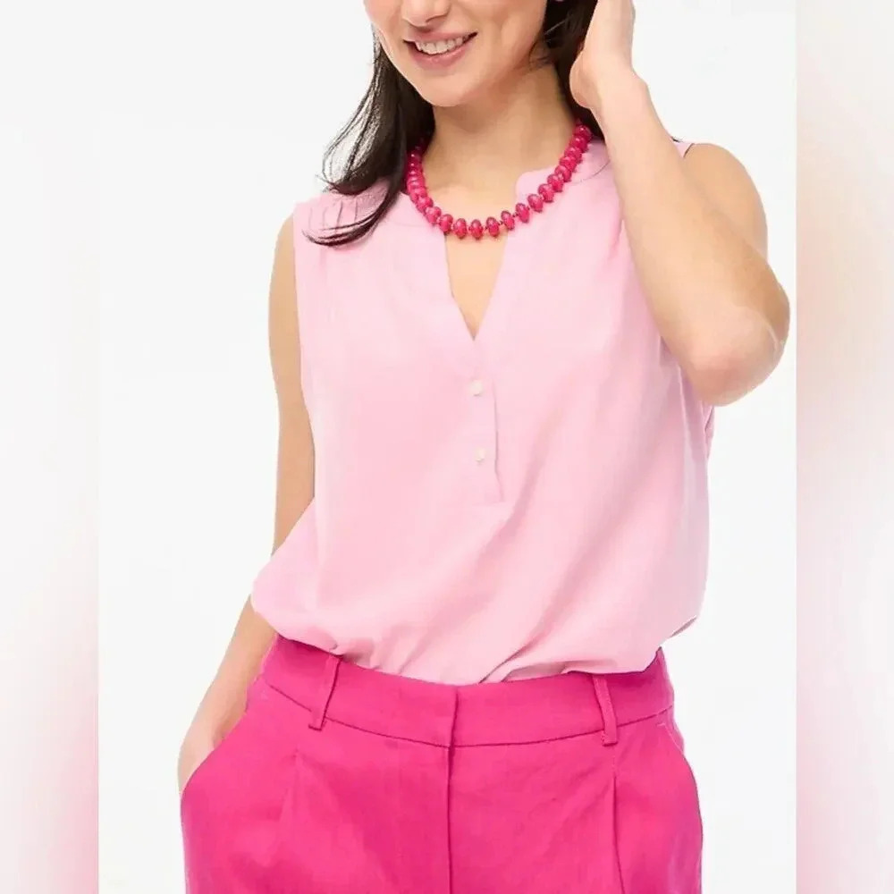 NEW J. Crew Women’s Small Spring Blossom Pink Sleeveless V-neck Popover Top NWT